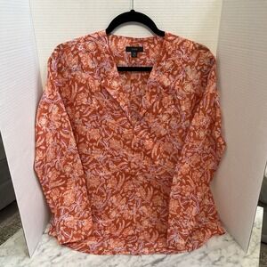 J Crew Floral Long Sleeve Linen Look Blouse SZ XS